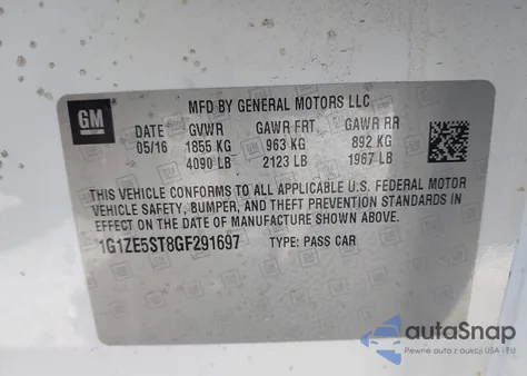 2016 Chevrolet Malibu 1Lt из США, поврежденный, VIN 1G1ZE5ST8GF291697